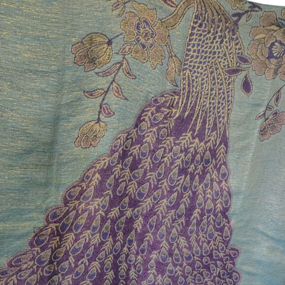 Peacock Two.Tone Wrap/Scarf Teal Purple OS - Picture 2 of 3